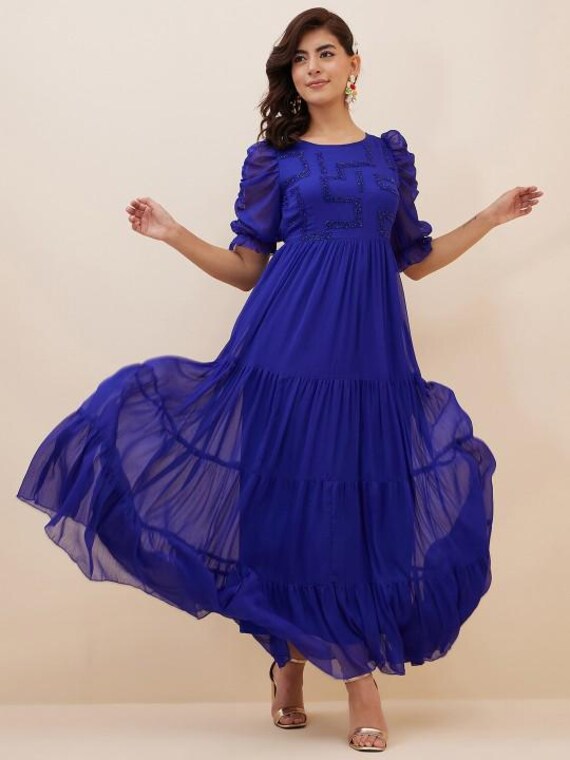 Maxi Dress Indo Western Dress For Female Amazon Embellished Layered Fit And  Flare Maxi Dress For