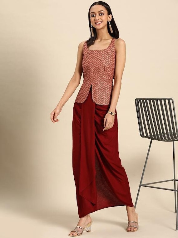 Designer Indian Top With Dhoti Skirt 