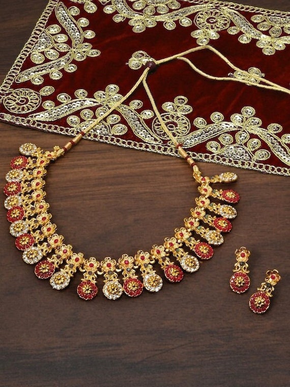 Gold-plated Ethnic Jewellery Set Indian Necklace With - Etsy New Zealand