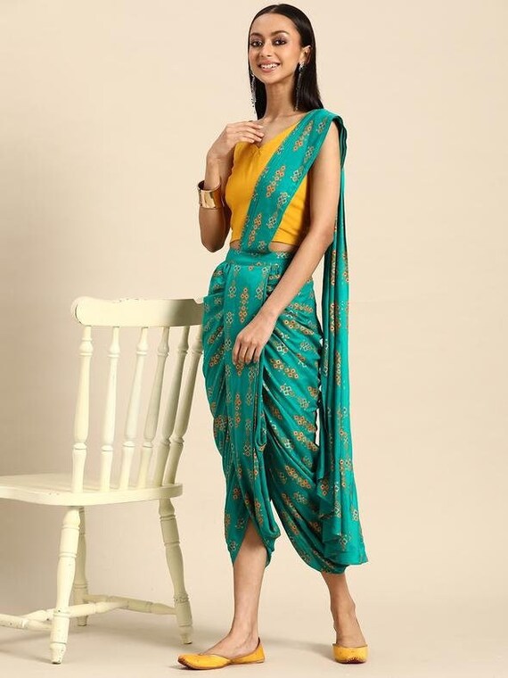Designer Indian Crop Top With Dhoti 