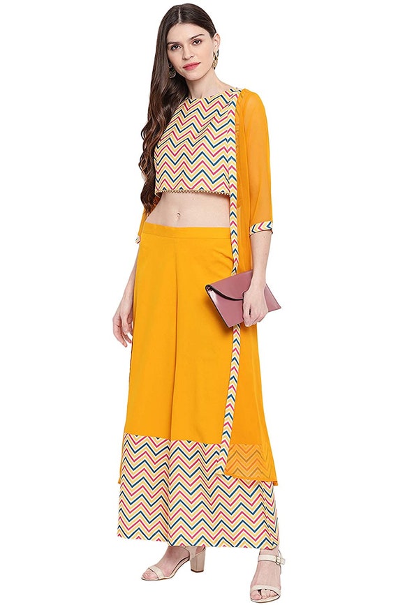 Indian Crop Top With Palazzo and Shrug 