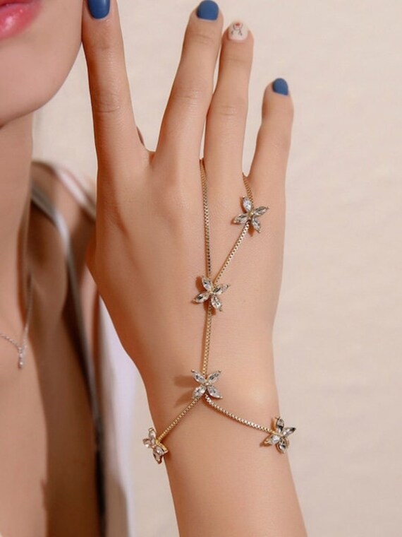 Triangle Shaped Fancy Ring Hand Chain Bracelet – ShopBollyWear.Com