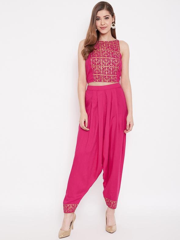 Designer Crop Top With Dhoti Pants Set 