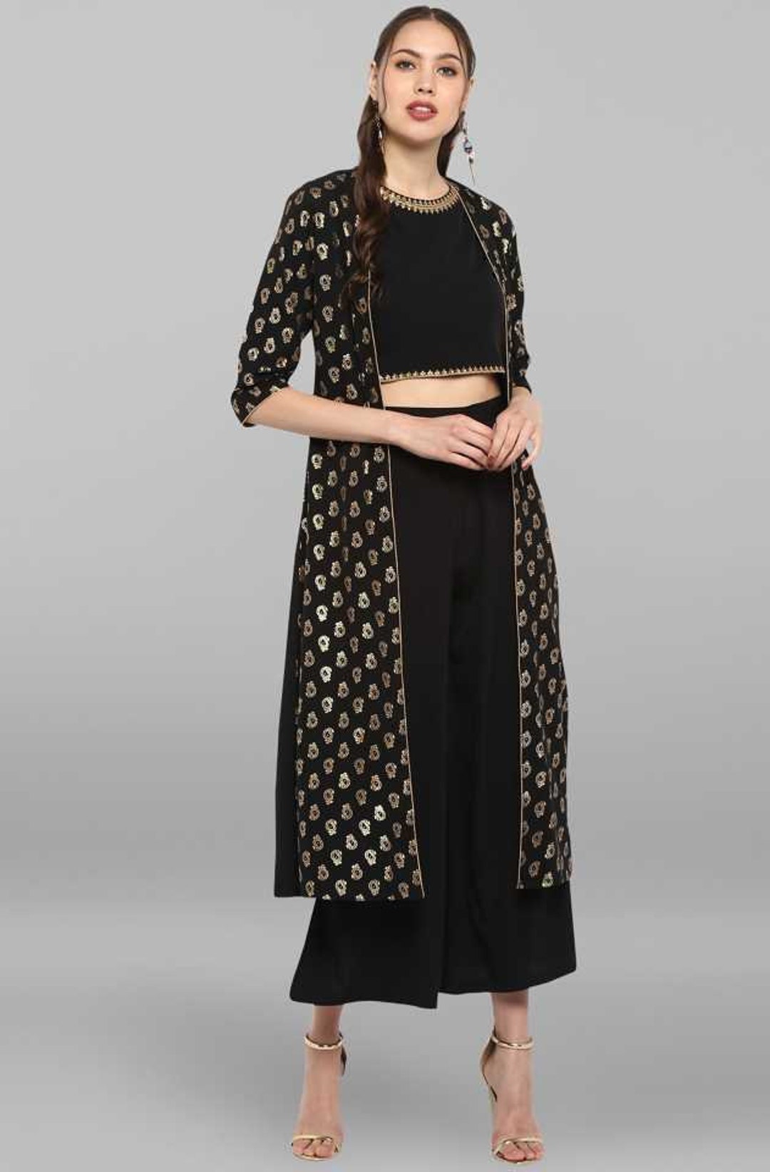 Designer Crop Top and Palazzo With Printed Jacket for Women & Etsy