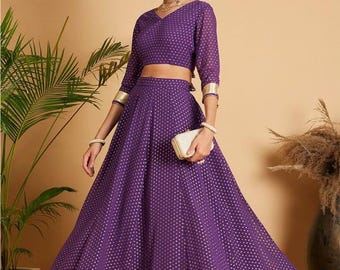 Embellished Crop Top With Skirt For Women, Indian Lehenga Choli, Wedding Guest Outfit, Indian Dress, Indian Gown Party Indo Western Dress