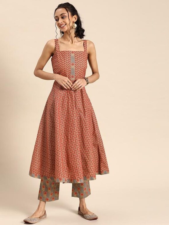 Designer Strappy Kurti With Pants Set 