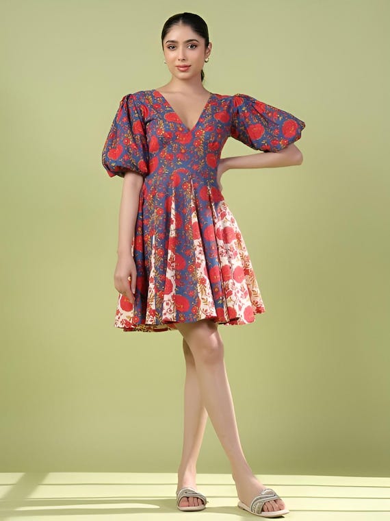 slim fit dress slacks Grey Pure Cotton Dress, Printed fit and flare dress, Tiered Dress, Tra –  CNP Associates LLC main image 0