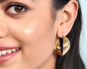 Gold-Plated Handcrafted Hoop Earrings, Classic Earrings For Women, Stud Earrings, Contemporary Earrings Set, Indian Jewelry