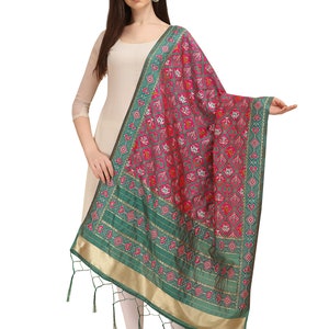 Women's Woven Silk Blend Patola ikkat Dupatta/Chunni Color- Pink  Free Shipping