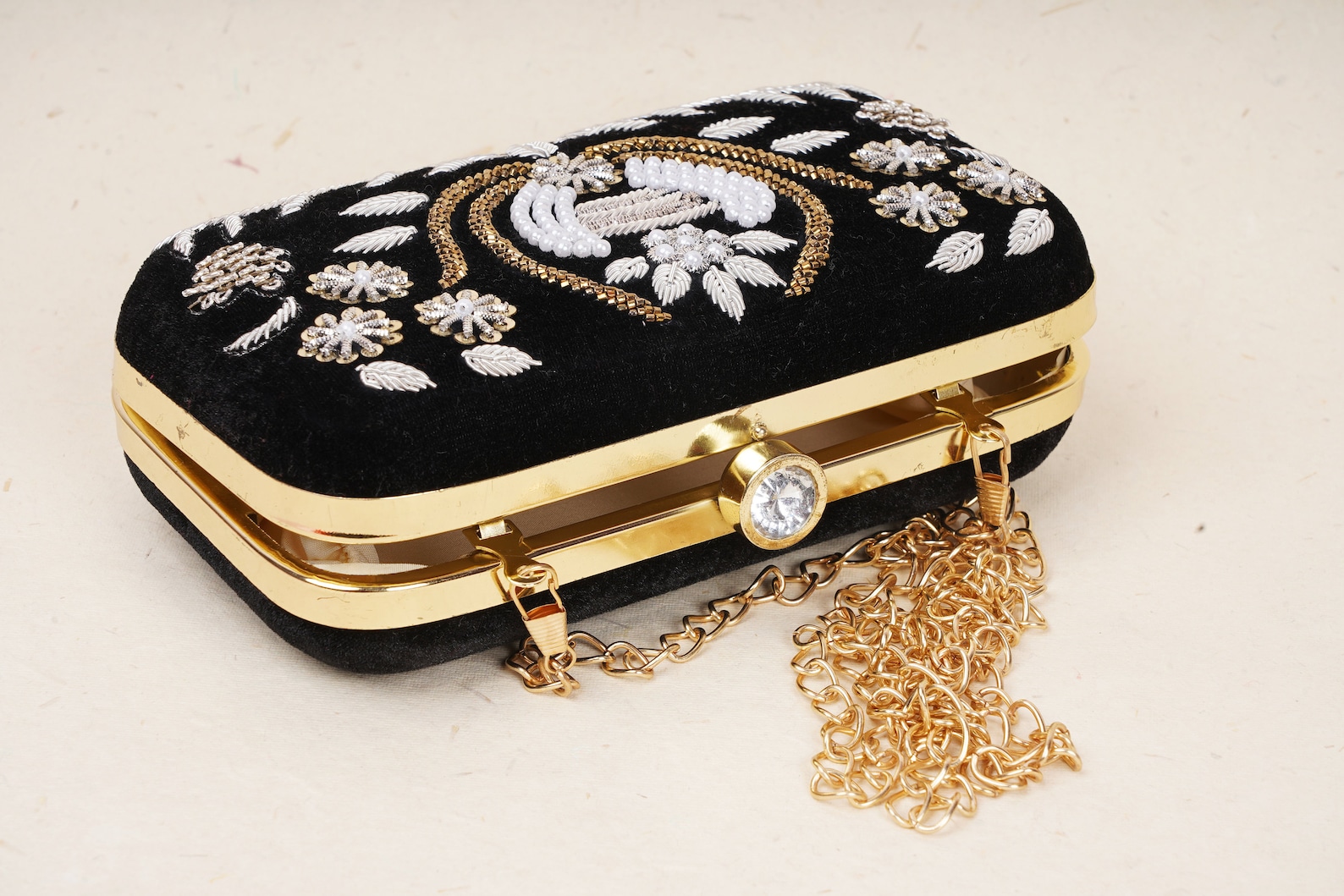 Black Velvet Ladies Clutch Purse With Chain Handmade Item Free Etsy