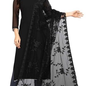 Net Embroidered Black Women Dupatta Very Beautiful Embroidery Free Shipping