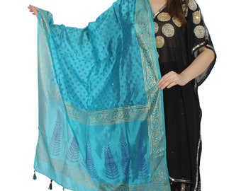 Women's Silk Blend Blue Printed Dupatta Free Shipping