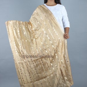 Women's Silk blend Beige & Gold-Coloured Striped Dupatta Free Shipping