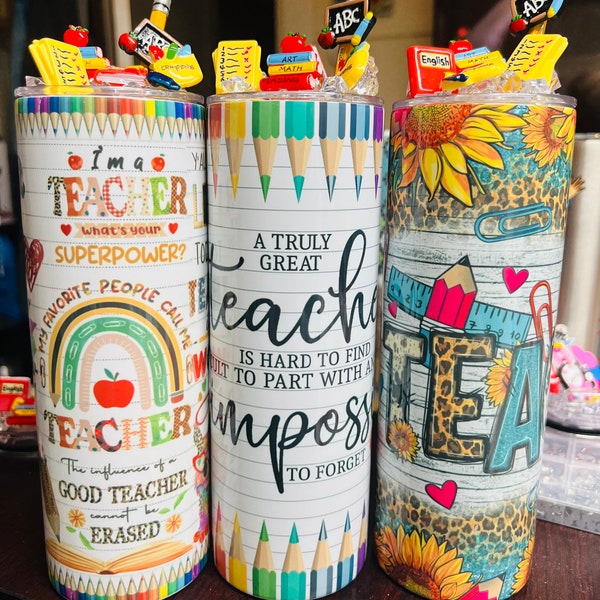 Teacher Tumblers with Decorative Lids! Great gifts for Teachers! 20 oz insulated tumbler!