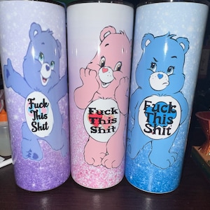 Swear Bear Care Bear 20 Oz Skinny Tumblers! Includes lid and straw! Funny gifts for friends and family!
