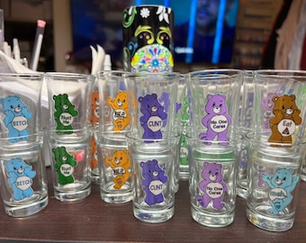 Swear Bear Care Bears Shot Glasses! Funny gifts!