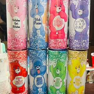 Swear Bear Care Bears 20 oz skinny Tumblers! Includes lid and straw! Funny gifts for friends and family!