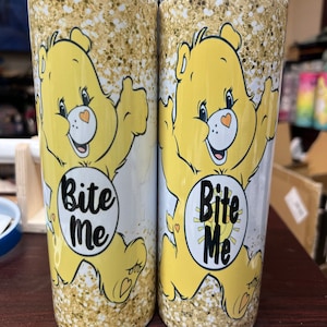 Swear Bear Care Bear 20 oz skinny tumbler! Includes lid and straw! Funny gifts for friends and family!