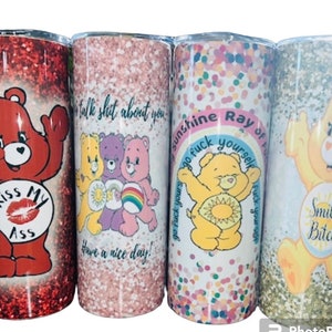 Swear Bear Care Bear Tumblers! 20 oz. Funny gifts, friends, tumbler with lid and straw