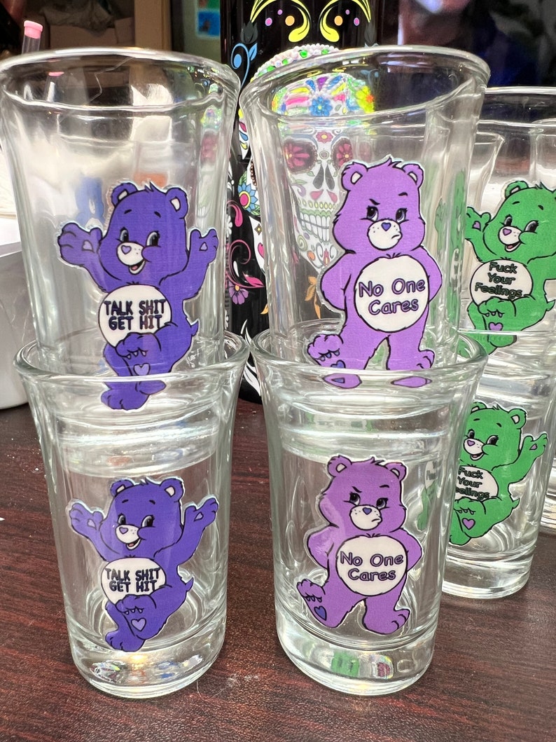 Swear Bear Care Bears Shot Glasses Funny gifts No one cares