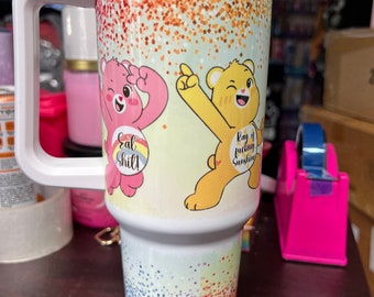 Swear Bear Care Bear 40 oz Travel Tumbler! Funny gifts for friends and family! Includes lid and straw!