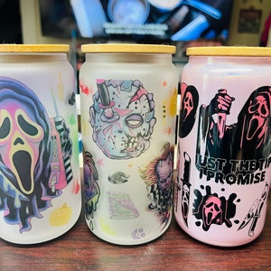 Horror Glass Cans! 16 oz includes bamboo lid and straw!