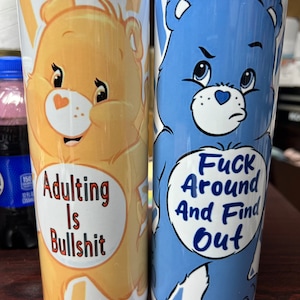 Swear Bear Care Bears Tumblers! 9 different designs to choose from! Funny gifts! Includes lid and straw!