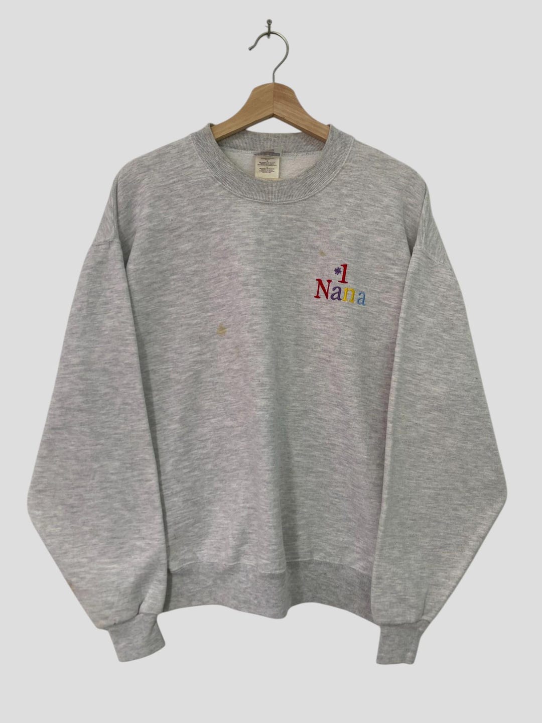 古着nana Vintage 90s NANA Embroidered Sweatshirt - USA Made Grey Pullover