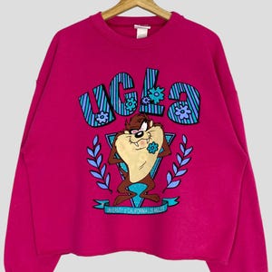 Vintage UCLA Tazmania Sweatshirt Crewneck Pink ExtraLarge Unversity of California Los Angeles SpellOut  University Tazmania Pullover XL Size
