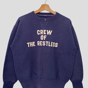 Vintage Sweatshirt Crew Of The Restless Spellout Printed Crewneck Blueblack Medium Size Pullover Streetwear Vintage Style M Size