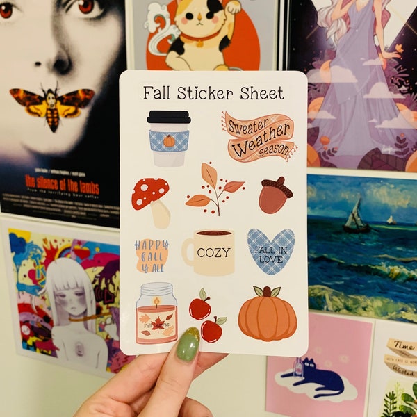 Fall Sticker Sheet/ Cute Sticker Sheet/ Kawaii Sticker Sheet/ Autumn Stickers/ Fall lovers/ Gift for fall lovers/ Journal & Laptop Stickers