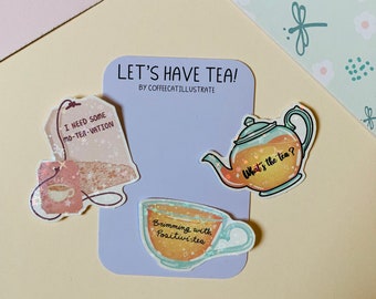 Tea Set Holographic Sticker Pack/ Cute Sticker Pack/ Drink Stickers/ Holo Stickers/ Laptop Sticker