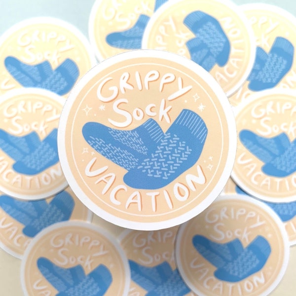 Grippy Sock Vacation Mental Health Sticker, Funny Sticker, Vinyl Sticker, Journal Sticker, Laptop Sticker