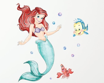 Calcomanía de pared de La Sirenita: Decoración extraíble para habitación infantil