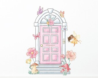 Pink Fairy Cottage Door Wall Decal Sticker | Fairy Door Mural, Kids ...