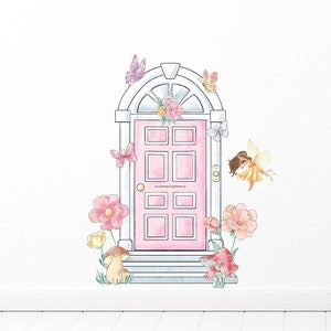 Pink Fairy Door, Flower Fairy Door Wall Sticker, Removable Fairy Door Decal
