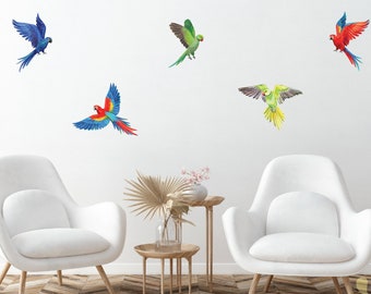 Rainbow Bird Wall Stickers, Colourful Removable Bird Nursery Stickers, Safari Watercolour Bird Decals