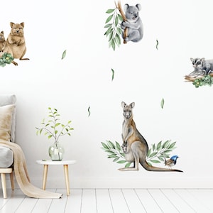 Watercolour Australian Animal Wall Stickers, Nursery Bush Babies Wall Decals, Kangaroo Wall Stickers, Australian Native Decals