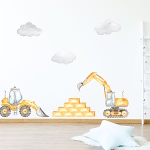 Kids Construction Truck Wall Stickers, Boys Room Decals, Digger Truck Room Decor, Construction Vehicle Stickers