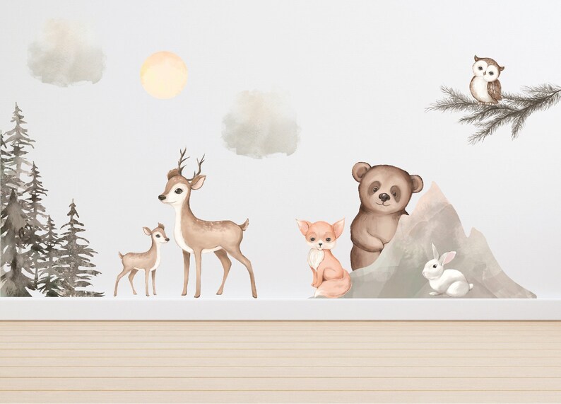 Woodlands Nursery Wall Decor Forest Wall Stickers Baby Etsy