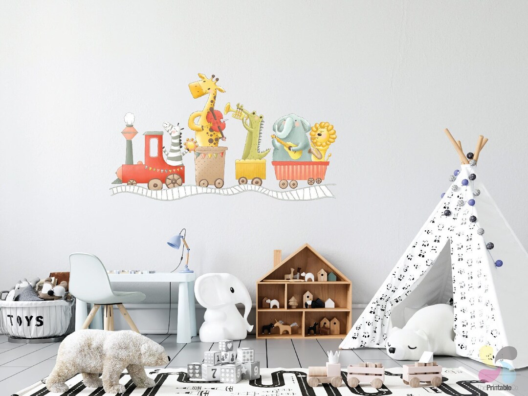 Musical Animal Train Wall Stickers: Kids Safari Nursery Decor - Etsy