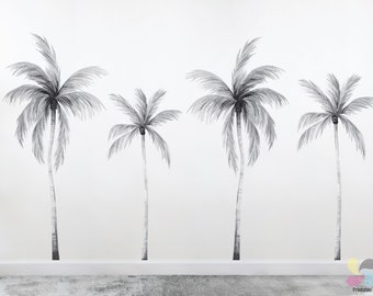 Grey Palm Tree Wall Stickers, Palm Tree Wall Decals, Tropical Palm Tree Stickers