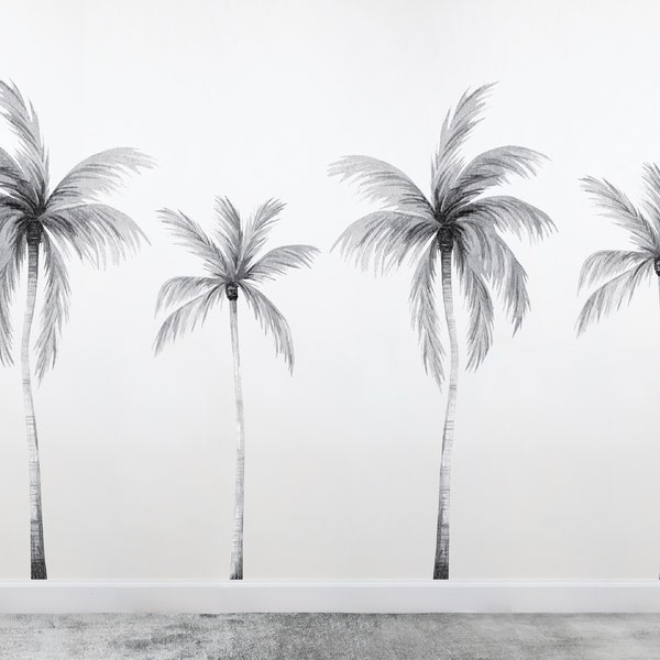 Grey Palm Tree Wall Stickers, Palm Tree Wall Decals, Tropical Palm Tree Stickers