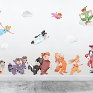 Peter Pan and Tinkerbell Fabric Wall Stickers, Neverland Wall Decals, Peter Pan and Lost Boys Removable Stickers