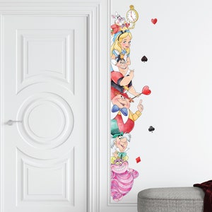 Alice In Wonderland Peek a Boo, Alice Cheshire Cat Decals, Disney Peeking Wall Stickers, White Rabbit Alice Decals
