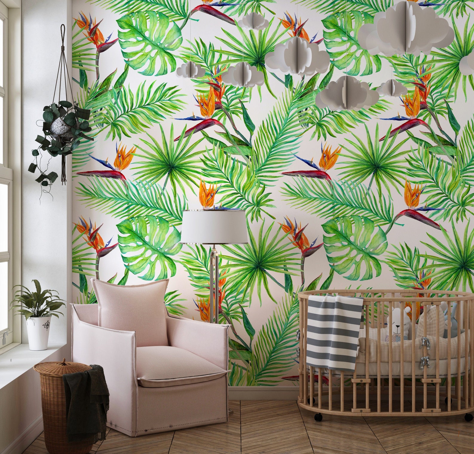 Birds of paradise wallpaper peel and stick removable wall | Etsy