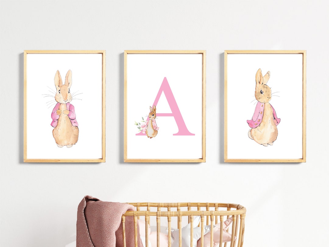 Peter Rabbit Pink R Personalized Pink Peter Rabbit Print Set, Nursery Decor - Etsy