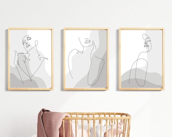 Abstract Women Line Art Prints: Neutral Pastel Gallery Wall Set