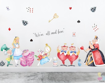 Alice in Wonderland Colourful Removable Wall Stickers, Alice Through The Looking Glass Decals