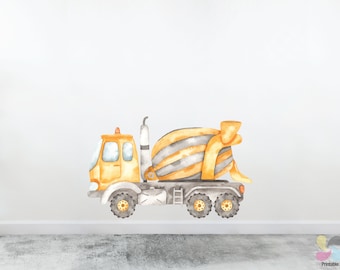 Concrete Mixer Truck Wall Decal: Boys Construction Nursery Decor